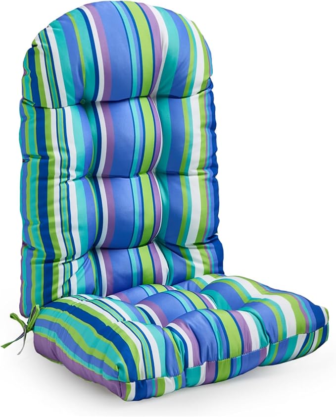 Adirondack Chair Cushion, High Back Patio Cushions with Adjustable Ties, 48.8x20.4x4.3, Waterproof Tufted Pillow, Fade Resistant Seat Rocking Chair Cushion for Indoor/Outdoor, Stripe Blue, 1