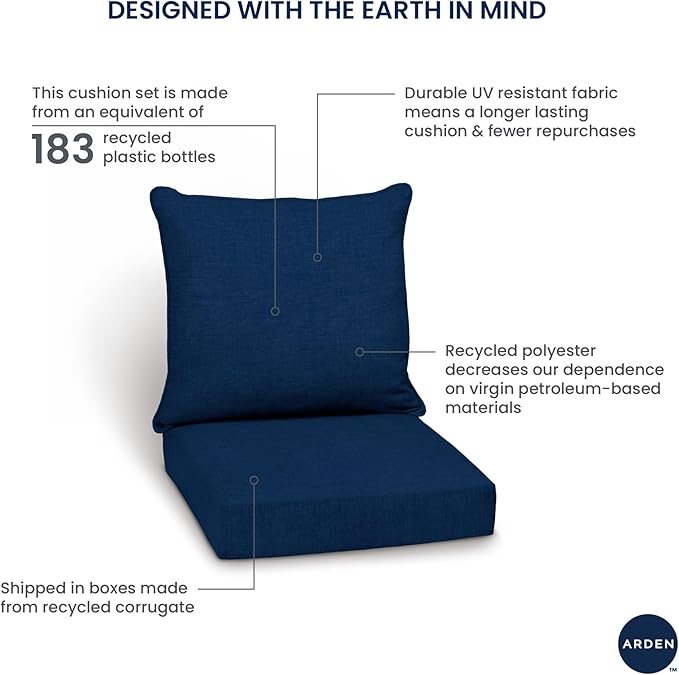 Arden Performance Outdoor Deep Seat Set, 24 x 24, Rain-Proof, Fade Resistant, Deep Seat Bottom and Back Cushion Paloma Woven Texture