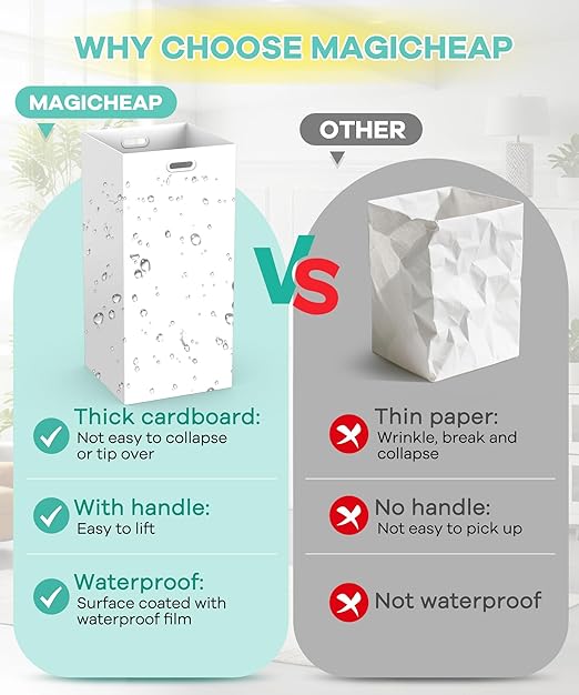 4 Pack Disposable Trash Cans for Parties, 30 Gallon Large Collapsible Garbage Cans with Handle, Thick Recycled Cardboard Recycling Bins for Party Events Camping (30" H x 14" W x 14" D), White