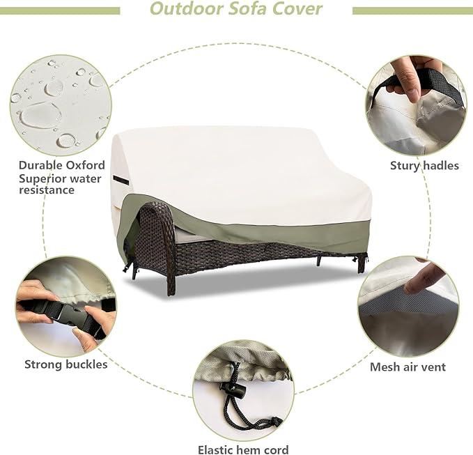 3-Seater Patio Sofa Cover,79 W x 38 D x 35 H Inches Outdoor Couch Cover,600D Heavy Duty Waterproof Outdoor Sofa Covers,Patio Furniture Covers,Beige