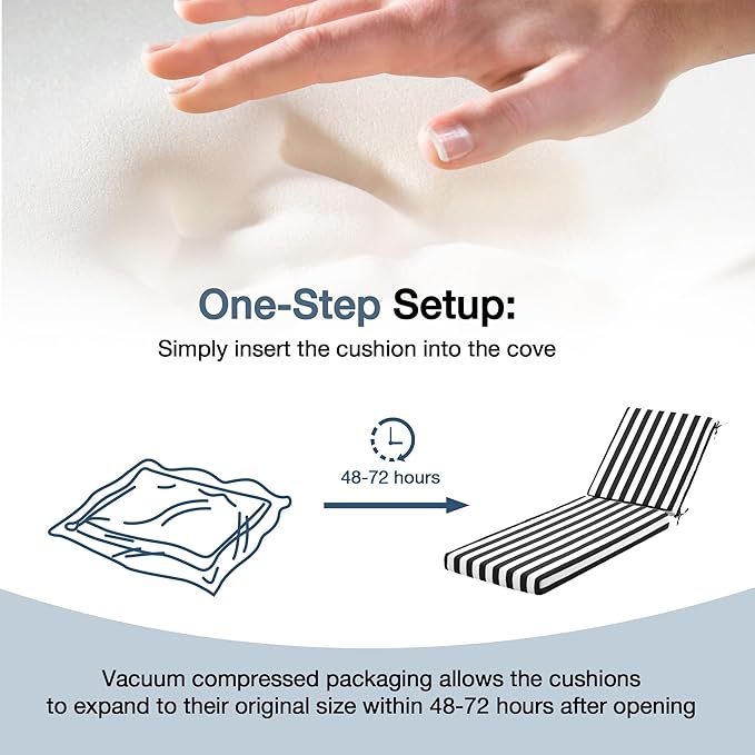 HOMREST 73.2x22.8x3.94 inches Lounge Chair Cushion Set of 2,Outdoor Chaise Lounge Cushion with Splash Fade Tear Resistant Fabric,Black Stripes