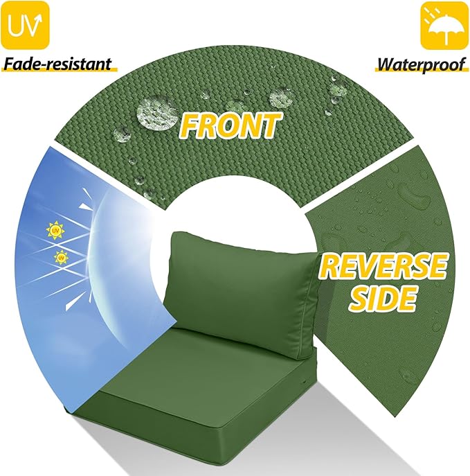 AAAAAcessories Outdoor Seat Cushions for Chairs, Fade-Resistant, Waterproof Patio Furniture Replacement Cushions, 23.5" x 25.5" x 5" + 23.5" x 13.5", Dark Moss Green