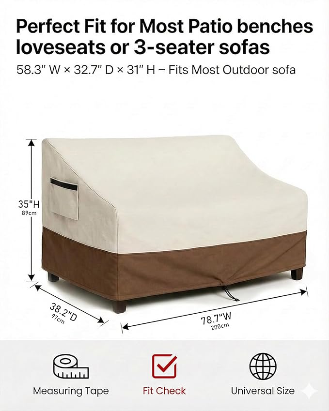 Outdoor Sofa Cover, Waterproof Patio Furniture Cover 78.7W x 38.2D x 35H inches Heavy Duty 600D Oxford Fabric White and Coffea