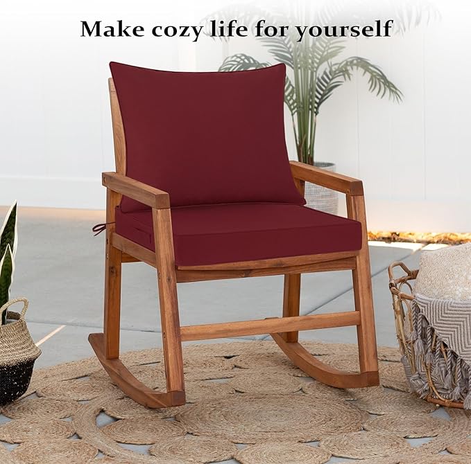 Cozyide Outdoor Chair Cushions 24x24, Washable Patio Furniture Cushions with Removable Cover, Waterproof Outdoor Deep Seat Cushion Set with Non-Slip Ties and Handle, Burgundy