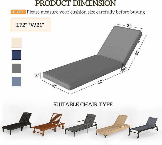 Outsunny Chaise Lounge Cushions Outdoor Set of 2, Fade Resistant, 72 x 21 x 3 in Sun Lounger Replacement Cushions, Patio Lounge Chair Pads with Removable Cover for Pool, Beach, Deck, Lawn, Gray