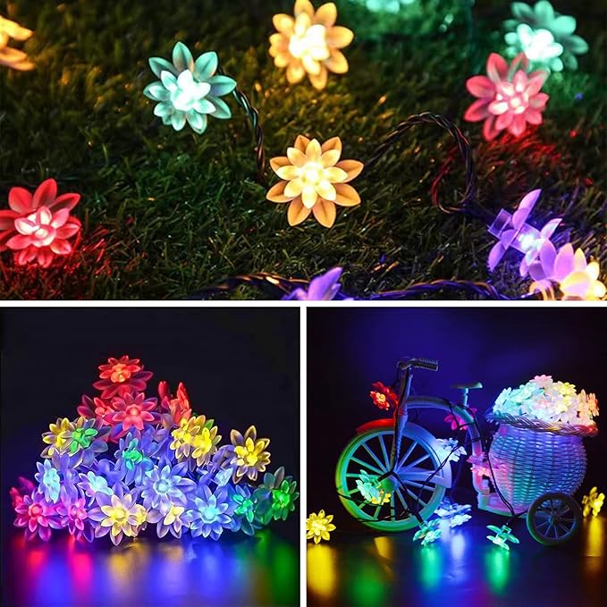 ITICdecor Solar Flower String Lights Outdoor Waterproof 50 LED Solar String Lights for Outside Decorative for Garden Fence Patio Yard Christmas Tree Lawn Party (Multi-Colored)