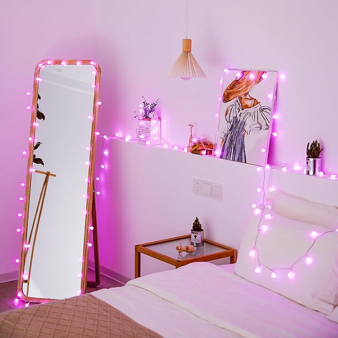 JMEXSUSS 100 LED Pink Valentine Lights Indoor,33 ft Connectable Globe String Lights Plug in, 8 Mode Fairy String Light with Remote for Bedroom Girl Room Anniversary Party Valentines Day Decorations