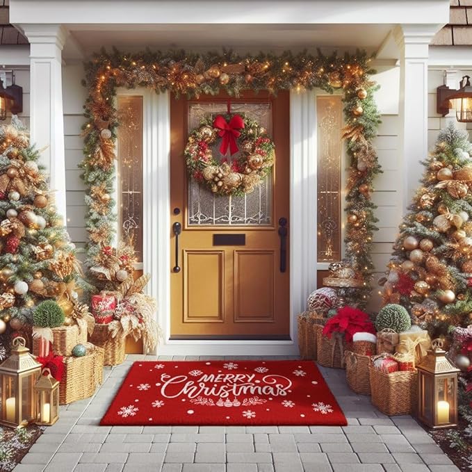 LuxUrux Extra Large Christmas Door Mat 3x5 Feet – Merry Christmas Coir Doormat for Front Porch – Durable Outdoor Holiday Rug with Non-Slip Back – Christmas Welcome Mat Outdoor Décor
