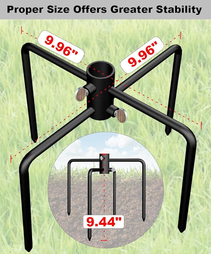 Garbuildman Pole Stabilizer Stand Base with 4 Prongs for Outdoor Bird Feeder Pole, In-Ground Support Applies to 0.74” to 1.1” Shepherds Hook, Black, 1 Pack, Measure Before Purchase