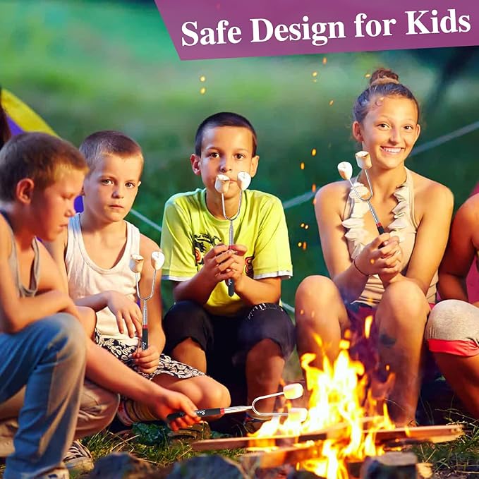 Marshmallow Roasting Sticks Set of 10 -Telescoping Wide Angle Smores Sticks for Fire Pit, Hot Dog Sticks for Campfire Grill Bonfire Party Supplies -With Santa Storage Sack