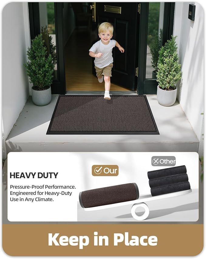 Color&Geometry High Stretch Elastic Silk Doormat, Front Door Mat Outside Entrance, Outdoor Door Mat for Patio,Quick-Dry & Heavy-Duty, Non-Slip Rubber Doormat, 24"x36" Dark Brown