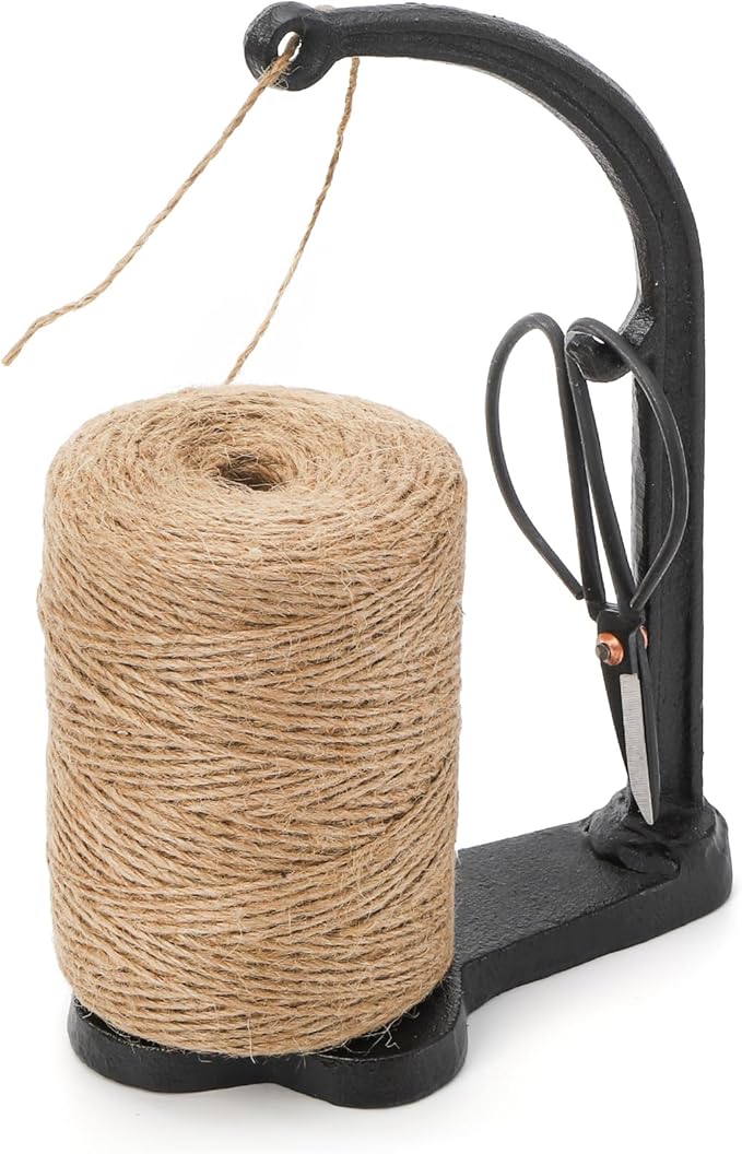 Tosnail Vintage Twine Holder, Cast Iron Decorative Rope Holder, Rustic String Dispenser with Scissors and Jute Twine Roll for Crafts, Kitchen and Home, Garden and Greenhouse Decoration