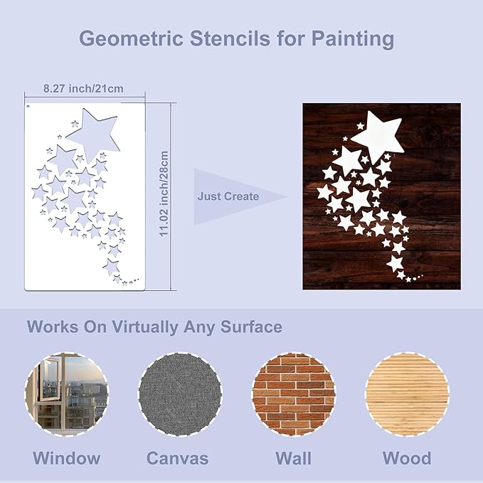 Starry Sky Moon Stencils for Painting DIY, 12 Pcs Reusable PET Templates 8.3x11 Inch – Craft Drawing Aids for Journals, Scrapbooking, Wall Art, Card Making,School Projects