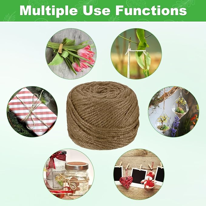 1-Pack Natural Jute Twine String, 3mm x 328ft/100m Long Garden Twine Balls for Crafts/Gift Wrapping/Gardening Plants, Durable Plant Ties Thick Rope [Dark Brown]