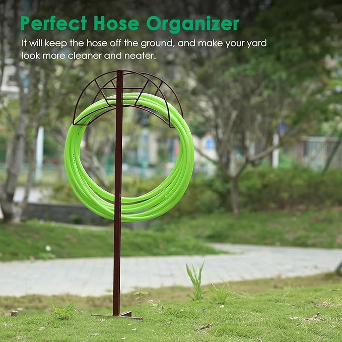 TomCare Garden Hose Holder Detachable Metal Water Hose Holder Hose Hanger Heavy Duty Free Standing Hose Storage Stand for Outside, Bronze