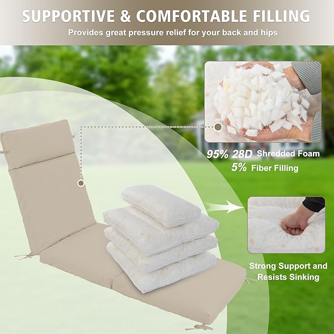 Chaise Lounge Cushion 80x26x3 Inch ?Set of 2 Outdoor Lounge Chair Cushions, Lounger Pad Replacement with Fade-Resistant, Removable & Machine-Washable Covers, Ideal for Patio Chaise Chairs, Cream