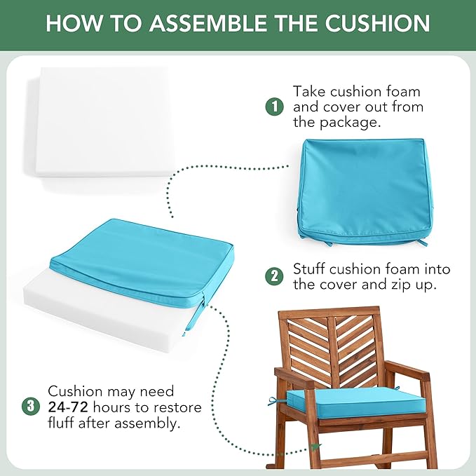 Outdoor Chair Cushions Set of 2: Waterproof & Fade Resistant Seat Cushion for Patio Furniture - 18.5 x 16 x 2 Inch Chair Pads with Ties and Hidden Zipper - Patio Chair Cushion Replacement, Teal