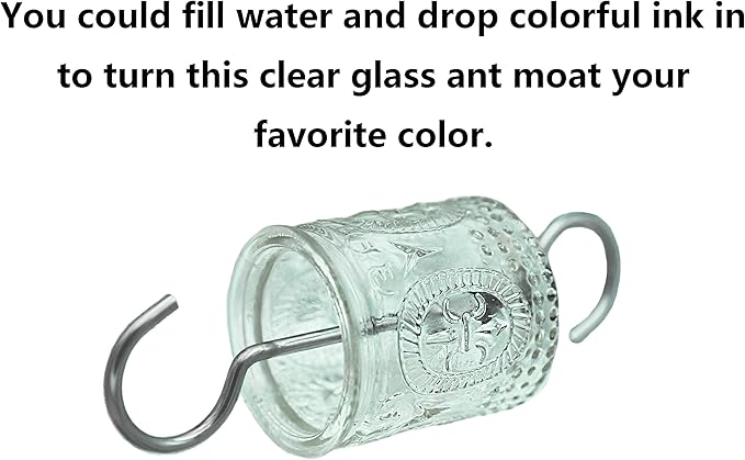 4OZ Vintage Glass Ant Moat for Hummingbird Feeder 4 OZ Large Capacity Stainless Steel Hooks (Clear)