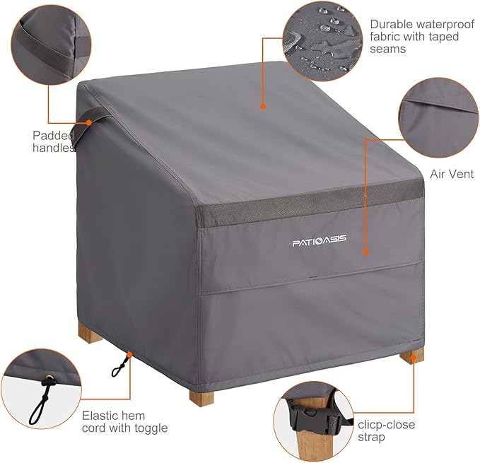 Outdoor Chair Covers Waterproof 2 Pack,Heavy Duty Patio Swivel Chair Cover 29'' Wide Waterproof UV-Resistant Rip-proof Grey Lawn Outside Deck Furniture Covers for Dining Chairs