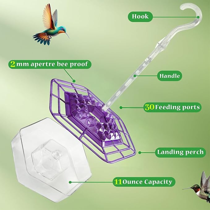 Hummingbird Feeders for Outdoors Hanging with 30 Feeding Ports Saucer Humming Bird Feeder Bee-Proof Leak-Proof No Drip, Easy to Clean and Refill (Purple)