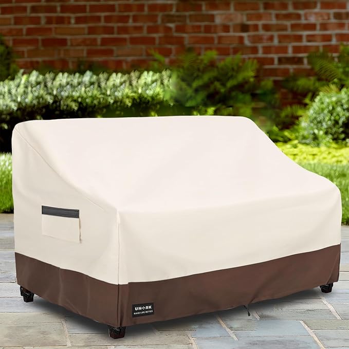 Patio 3-Seater Sofa Cover, 3 Seater Outdoor Couch Cover Waterproof Couch Covers Fits up to 85W x 37D x 35H Inches, Waterproof Heavy Duty Patio Furniture Covers, Beige and Brown