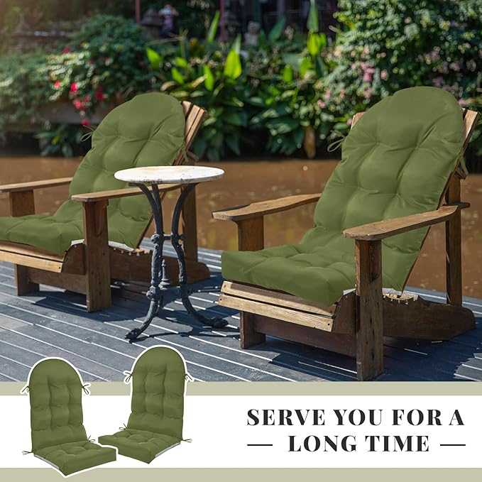 Geelin 4 Pcs Adirondack Chair Cushion High Back Patio Rocking Chair Cushion 44 x 19 x 4 Inch Tufted Weather Resistant Fade Resistant Seat for Patio Rocking Seat (Moss Green)
