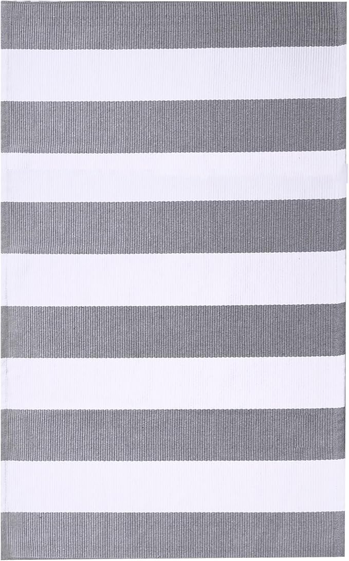 IOHOUZE Grey White Striped Rug -3X5 Front Door Mats Outdoor,Washable Rug for Front Porch Decor,Spring Summer Welcome Mats Outdoor Indoor, Doormat for Farmhouse/Entryway/Home Entrance