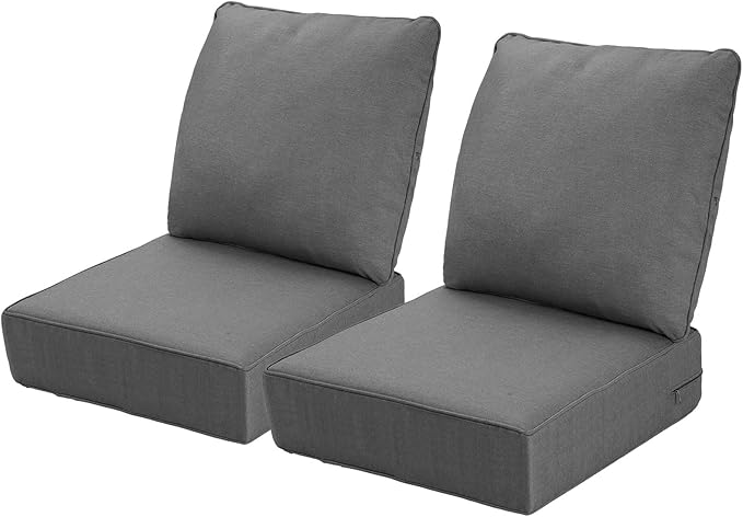 Outdoor Deep Seat Cushions Set of 2 for Patio Furniture, Waterproof & Fade Resistant Replacement Cushions with Removable Covers, 24 x 24 Inch, Deep Gray