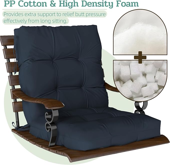 Outdoor Chair Cushion, 42x21x4 Inch Patio Cushions for Dining/Rocking Chairs, High Back Soft Seat Pad with Ties, Indoor Outside Use, Fade-Resistant & Waterproof, Dark Blue