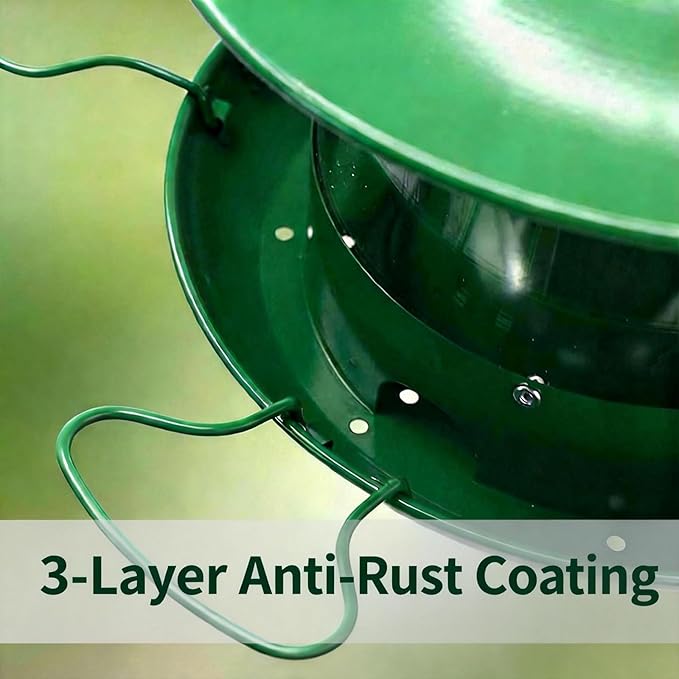 Metal Bird Feeder for Outdoors, Large Capacity Weatherproof Rustproof Wild Bird Feeder with Drainage, Easy to Clean Anti-Squirrel Hanging Feeder for Garden Décor, Nature Green