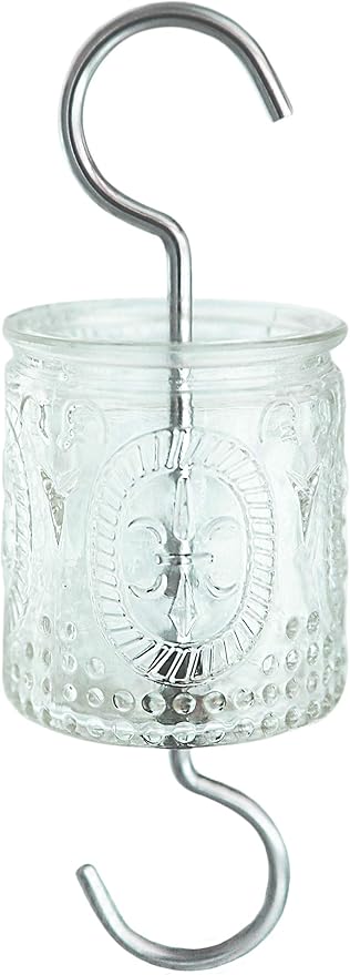 4OZ Vintage Glass Ant Moat for Hummingbird Feeder 4 OZ Large Capacity Stainless Steel Hooks (Clear)