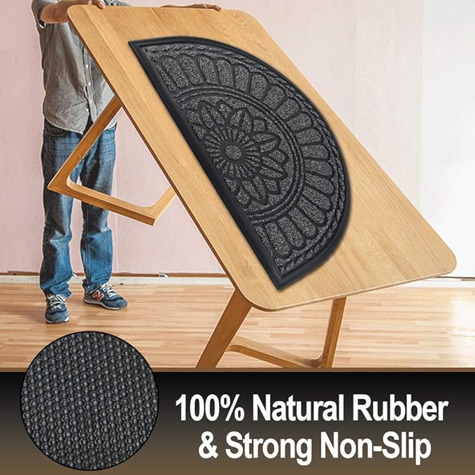 Mibao Half Round Door Mat, Non-Slip Welcome Entrance Way Durable Rubber Low-Profile Heavy Duty Doormat, Half Circle Mats for Garage, Patio, High Traffic Areas, 23.5" x 35.5", Gray