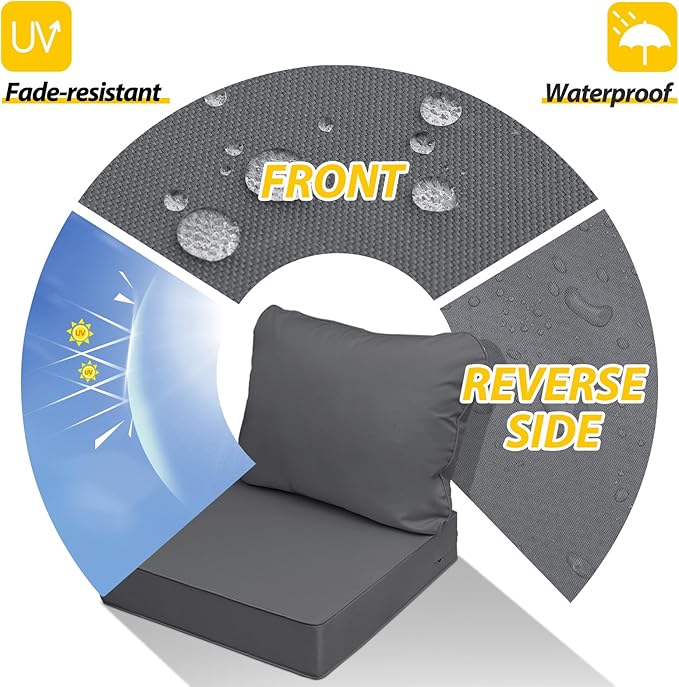 AAAAAcessories Outdoor Seat Cushions for Chairs, Fade-Resistant, Waterproof Patio Furniture Replacement Cushions, 24" x 24" x 5" + 24" x 19", Dark Gray