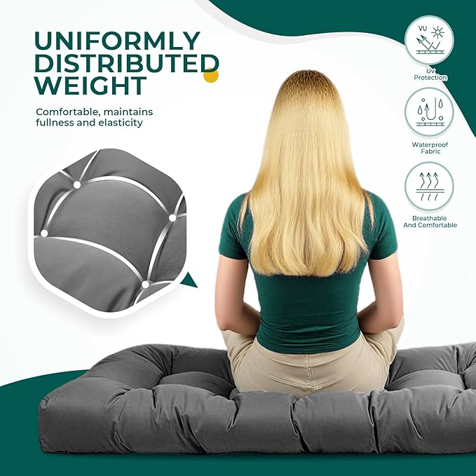 Outdoor Chaise Lounge Chair Cushion Waterproof 74.4 x 22 x 4.7 Inches Lounge Chair Cushions Replacement for Outdoor Furniture with Ties and Pocket, Thickened Pool Lounge Chair Cushions, Grey