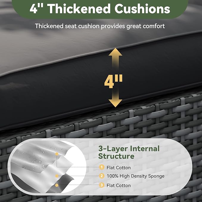 Aoxun Replacement Cushions for Outdoor Furniture, 14-Piece Outdoor Cushions for Patio Furniture, Deep Seat, Waterproof & Fade Resistant Couch Cushion for 6-Seat Patio Conversation Sets, Black