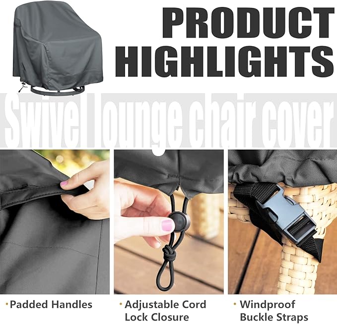 Outdoor Swivel Lounge Chair Cover 4 Pack,Waterproof Heavy Duty Outdoor Chair Covers, (39" W X 37" D X 38" H) Patio Furniture Cover for Swivel Patio Lounge Chair,Grey