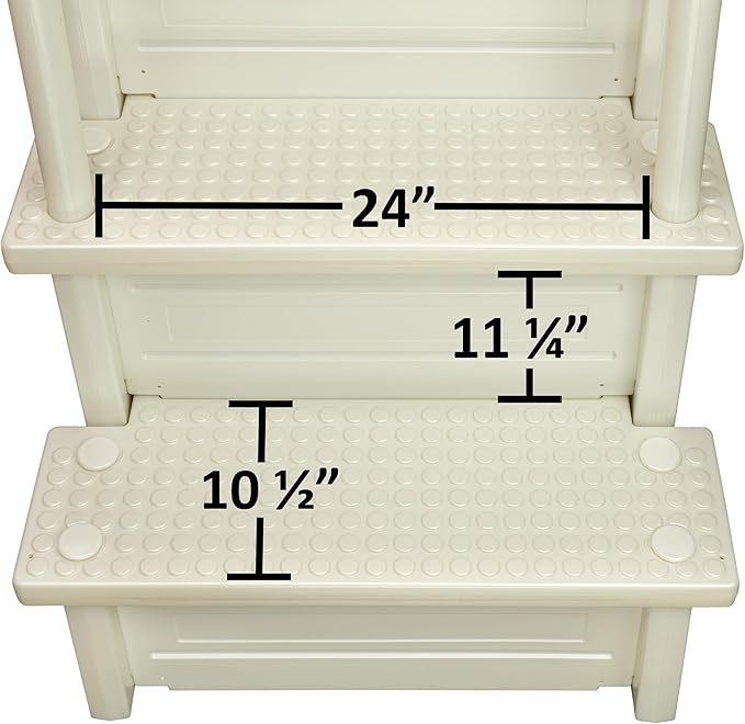 Aqua Select Anti-Slip in-Pool Steps with Outside Flip-Up Ladder | Pearl White | for Above Ground Swimming Pools | Can Mount to Decks 48" to 54" H | Safety Stairs Capacity Up to 350 lbs