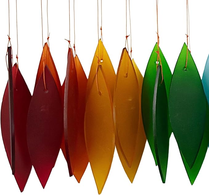 Blue Handworks Rainbow Glass Chime, Sandblasted Glass and Found Wood Handcrafted Wind Chime