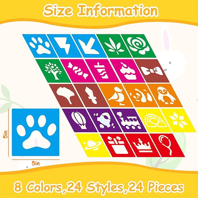 24 PCS Sidewalk Chalk Stencils for Kids 5 Inch Sidewalk Chalk Stencils Outside Stencil for Painting Garden Themed Kids Style Collection