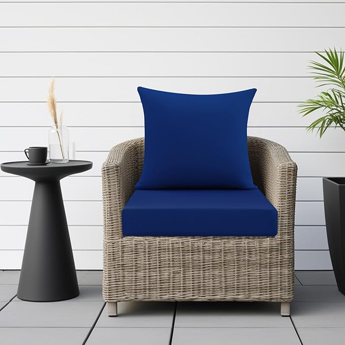 idee-home Outdoor Cushions for Patio Furniture, Outdoor Seat Cushion, Waterproof Hampton Bay Deep Seat Replacement Couch Chair Cushions for Garden Lawn Backyard Deck, 24 x 24 Navy Bue