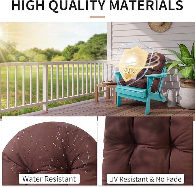 Adirondack Chair Cushions Set of 2, High Back Patio Chair Cushions 48 x 19.7 x 4.7 Inch, Indoor/Outdoor Thickened Rocking Chair Cushion, Fade-Resistant & Waterproof (Brown)