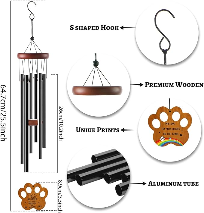 Memorial Gifts for Loss of Dog - Rainbow Bridge Pet Memorial Wind Chimes Pet Sympathy Remembrance Gift for Loss of Dogs in Memory of Dogs Wind Chimes for Outside Garden Patio Condolence