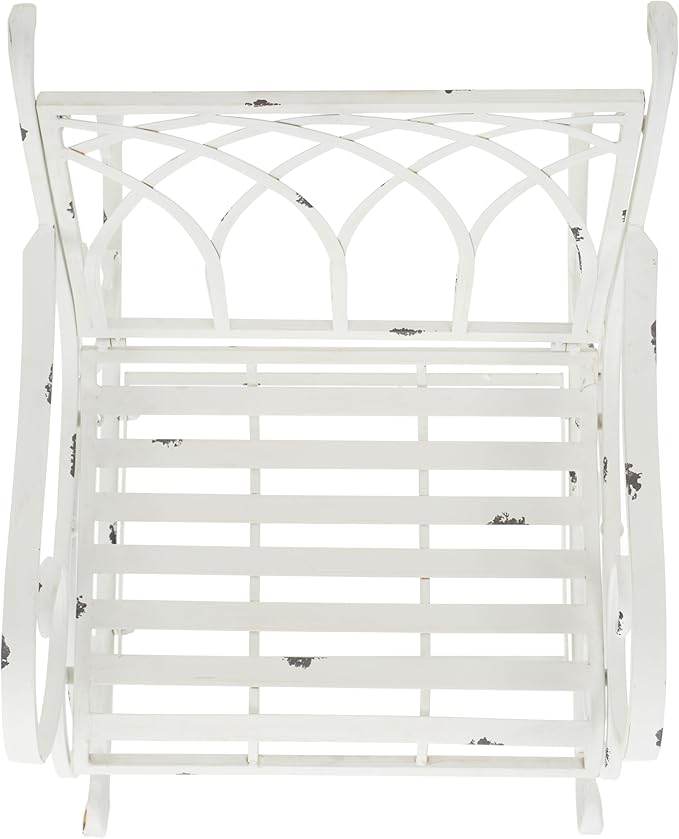 SAFAVIEH Outdoor Collection Medrano Victorian Antique White Wrought Iron Rocking Chair
