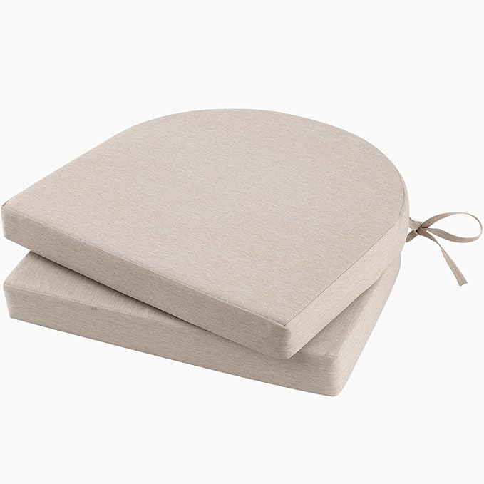 Topotdor Outdoor Chair Cushions Set of 2, Waterproof Patio Chair Cushions for Outdoor Furniture, Round Corner Seat Chair Pads with Ties for Patio Garden Dining Office, 17"x16"x2", Beige