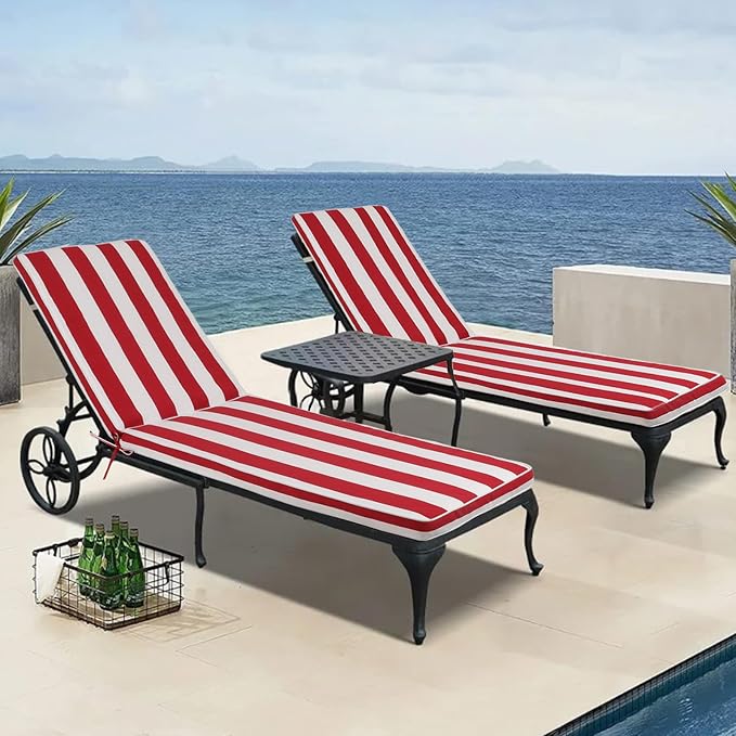 Only choice 2 Pcs Set Outdoor Lounge Chair Cushions Patio Chaise Lounge Replacement Cushions Furniture Seat Cushions Chair Pads(Red White Striped)