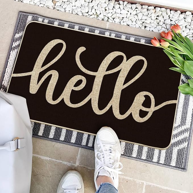 Artoid Mode Balck Hello Halloween Doormat, Home Decor Low-Profile Switch Rug Door Mat Floor Mat for Indoor Outdoor 17x29 Inch