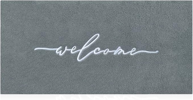 AAZZKANG Gray Doormat Outdoor Entrance Front Door Welcome Mat Large 18"x48" with Non Slip Rubber Backing, Easy to Clean Indoor Mats for Entryway,Doorway