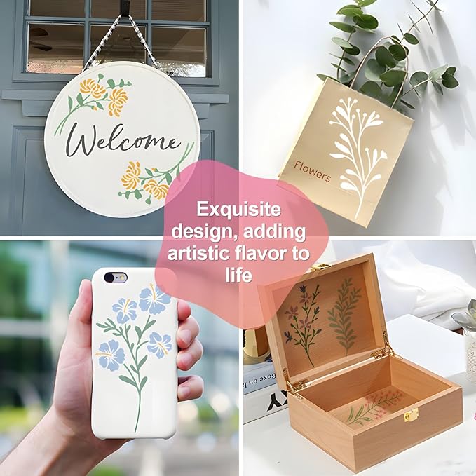 Flower Stencils for Painting, 18PCS 6x3 Inch Botanical Stencils for Crafts Reusable, Floral Drawing Templates for Wood Wall Canvas, Great for Card Making, Home Decor & DIY Projects