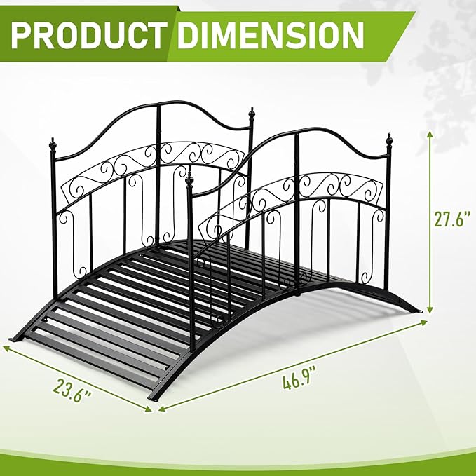 Outvita Metal Garden Bridge for Outdoor, Elegant Decorative Bridge with Powder-Coated Finish and Security Guardrail for Patio Pond Backyard Landscaping (Fairy Tale)