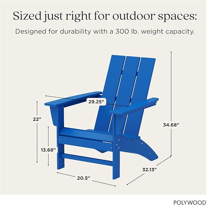 POLYWOOD AD420PB Modern Adirondack Chair, Pacific Blue, Durable High Density Polyethylene Construction, Easy Assembly, Waterproof, Comfortable Contoured Seat